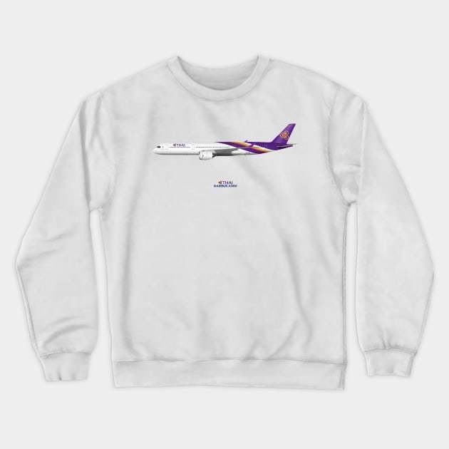 Illustration of Thai Airbus A350 Crewneck Sweatshirt by SteveHClark